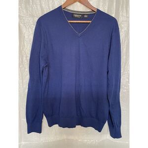Claiborne Men's Vneck Sweater Large Performance Long‎ Sleeve Blue